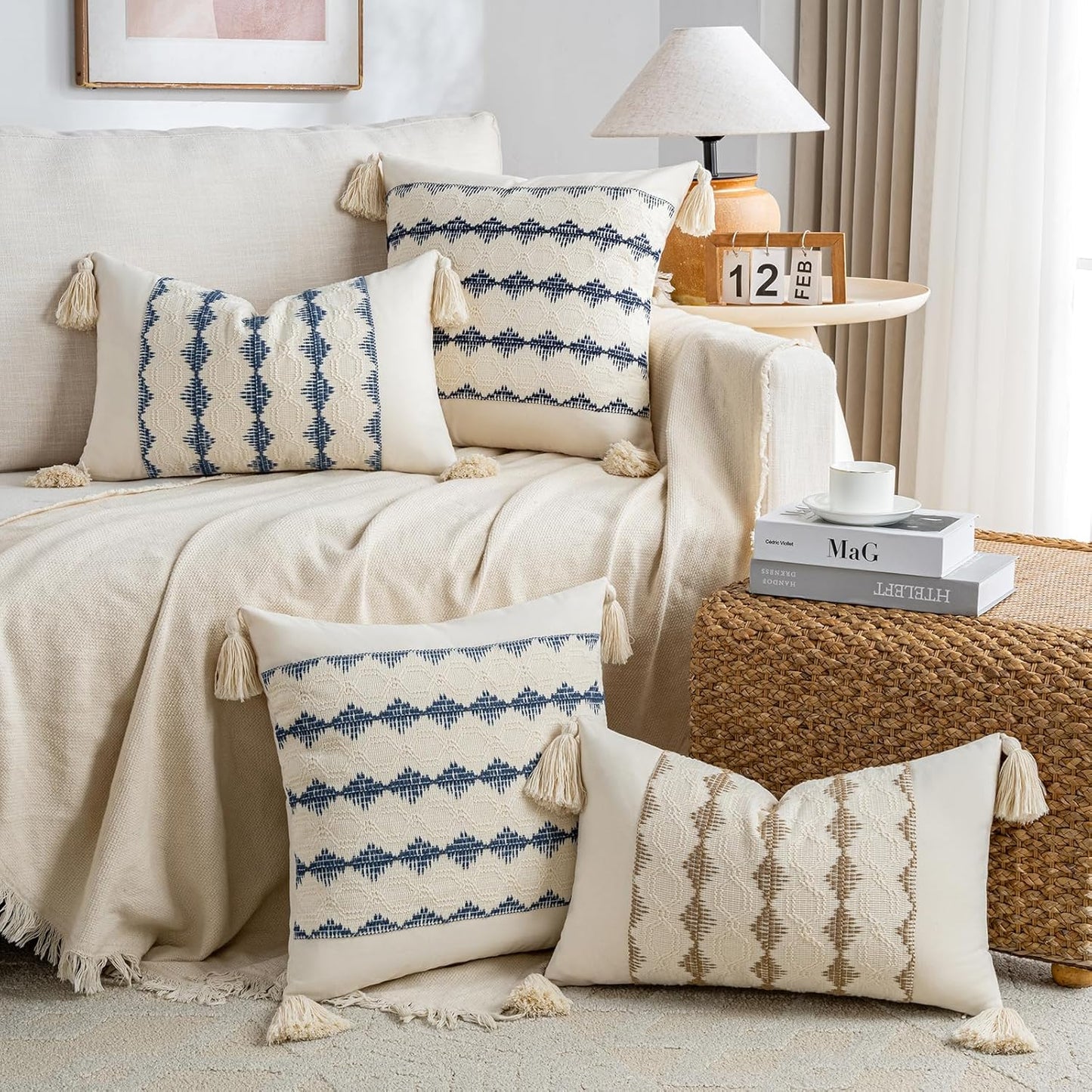 Neutral Decorative Throw Pillow Cover / 18 x 18 / Tan / Set of 2