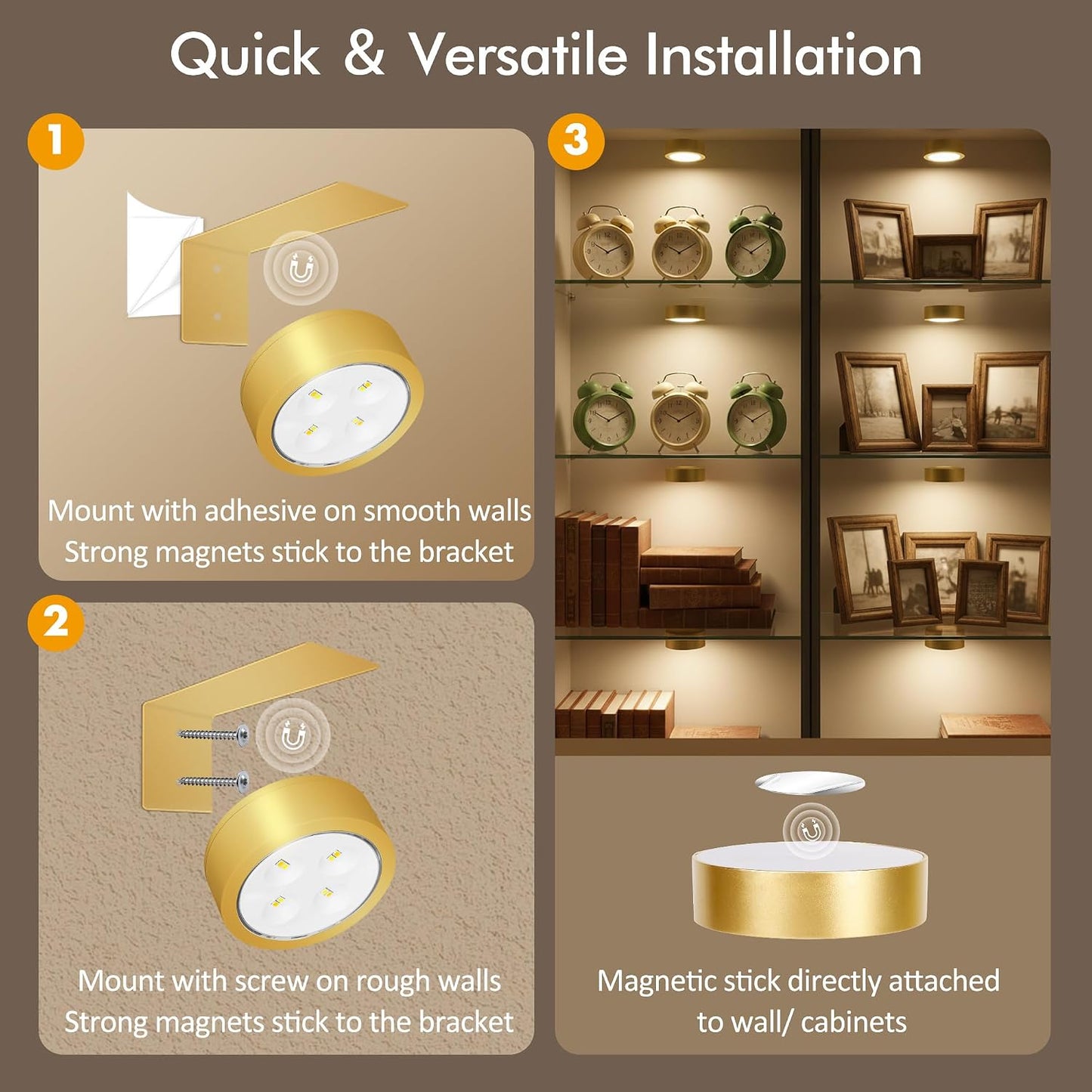 Picture Lights for Wall, Rechargeable Battery Wireless Poster Lights, Gold | LED Magnetic Painting Light with Remote