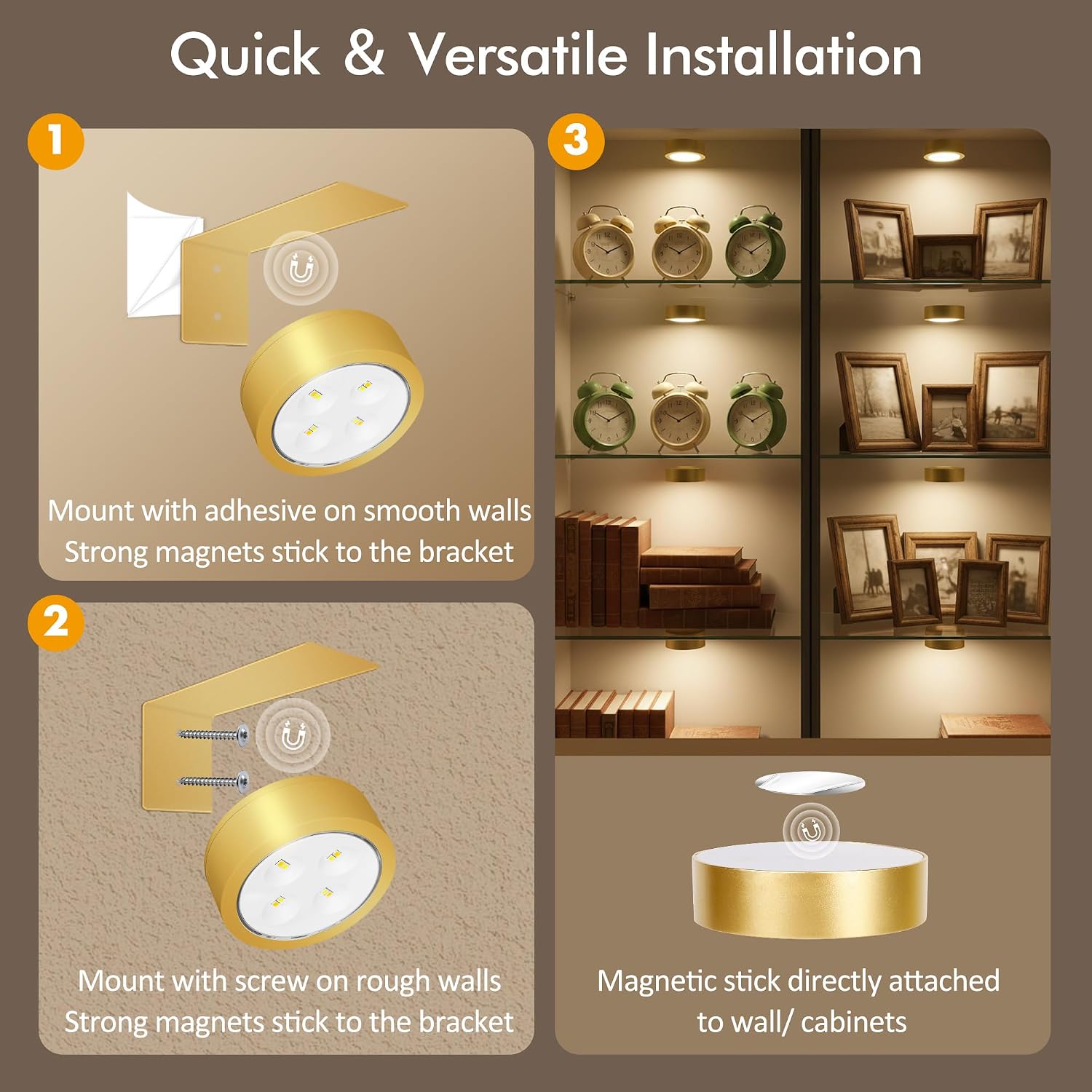 Picture Lights for Wall, Rechargeable Battery Wireless Poster Lights, Gold | LED Magnetic Painting Light with Remote