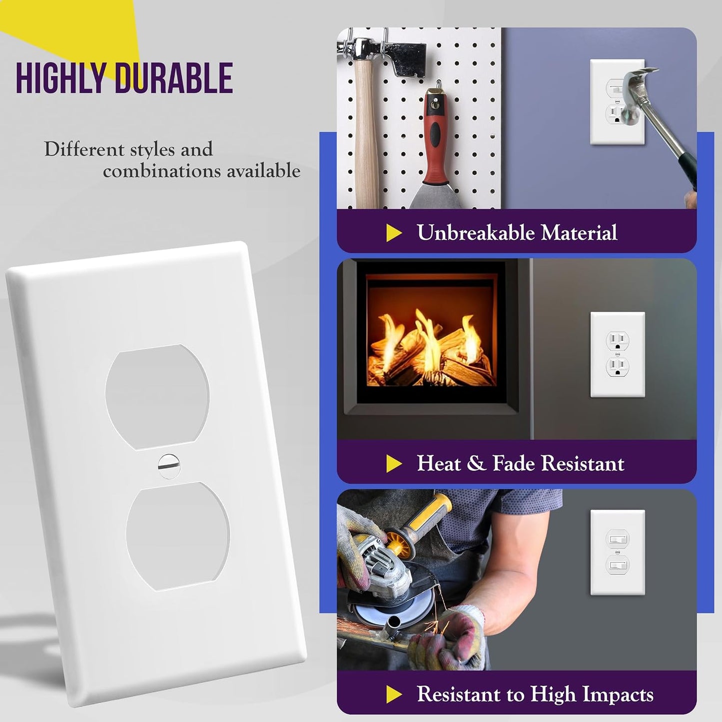ENERLITES Duplex Receptacle Outlet Wall Plate, Electrical Outlet Cover, Midway Size 1-Gang 4.88" x 3.11", Unbreakable