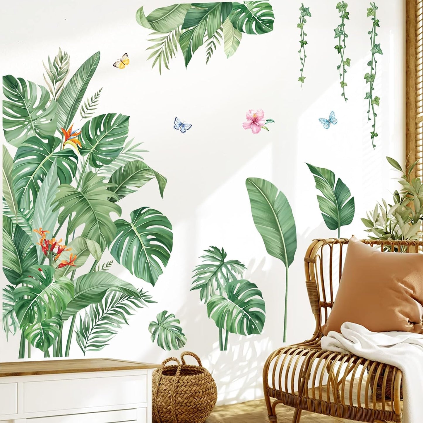 Large Leaves Wall Decals Tropical Palm Leaf Plant Wall Stickers / Green