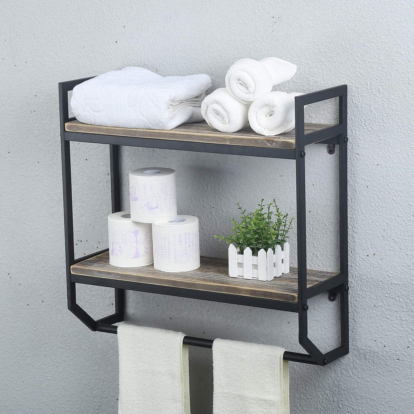 Towel Rack with Towel Bar,2-Tier 24" Bathroom Shelves Wall Mounted,Rustic Wall Shelf Over Toilet,Utility Storage Shelf