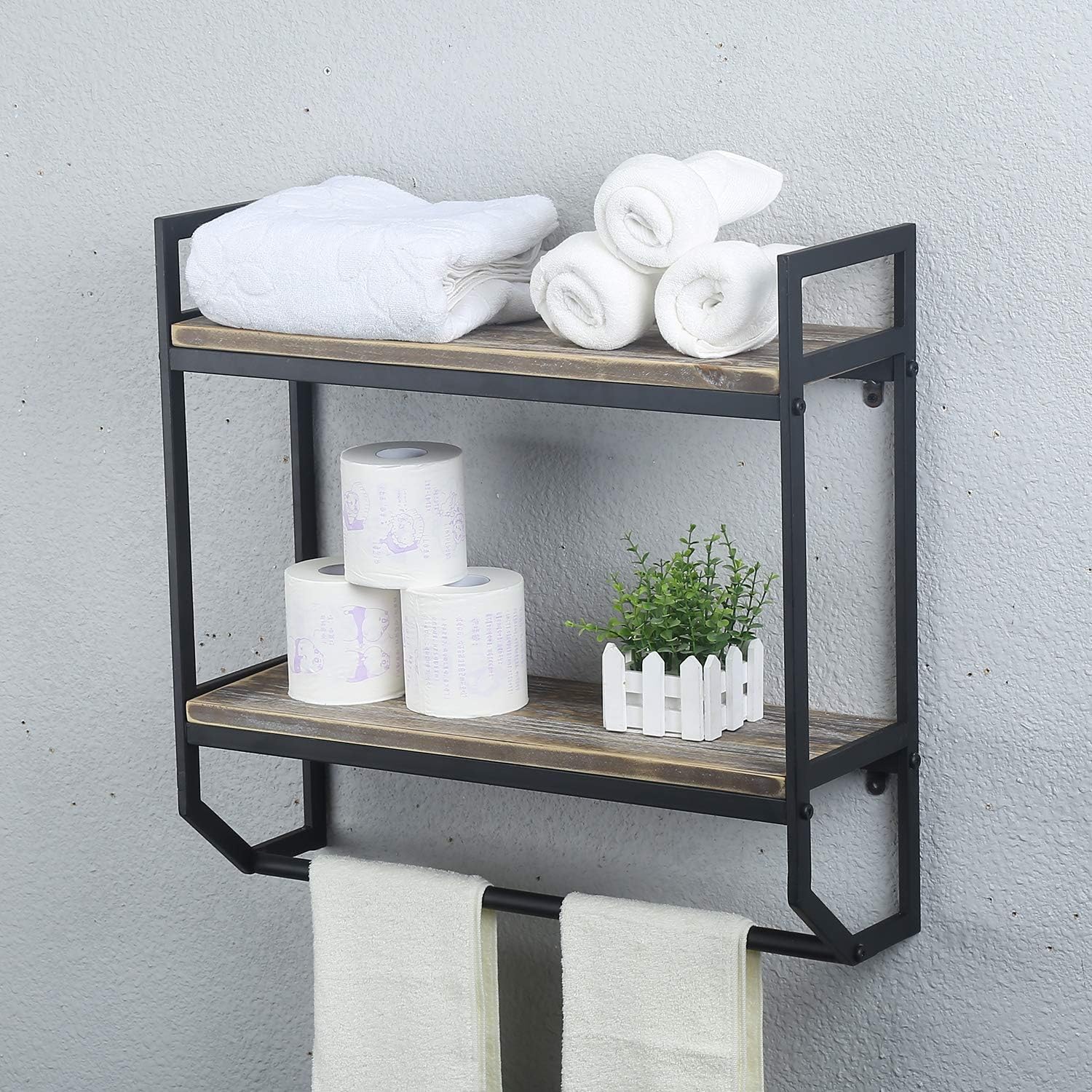 Towel Rack with Towel Bar,2-Tier 24" Bathroom Shelves Wall Mounted,Rustic Wall Shelf Over Toilet,Utility Storage Shelf