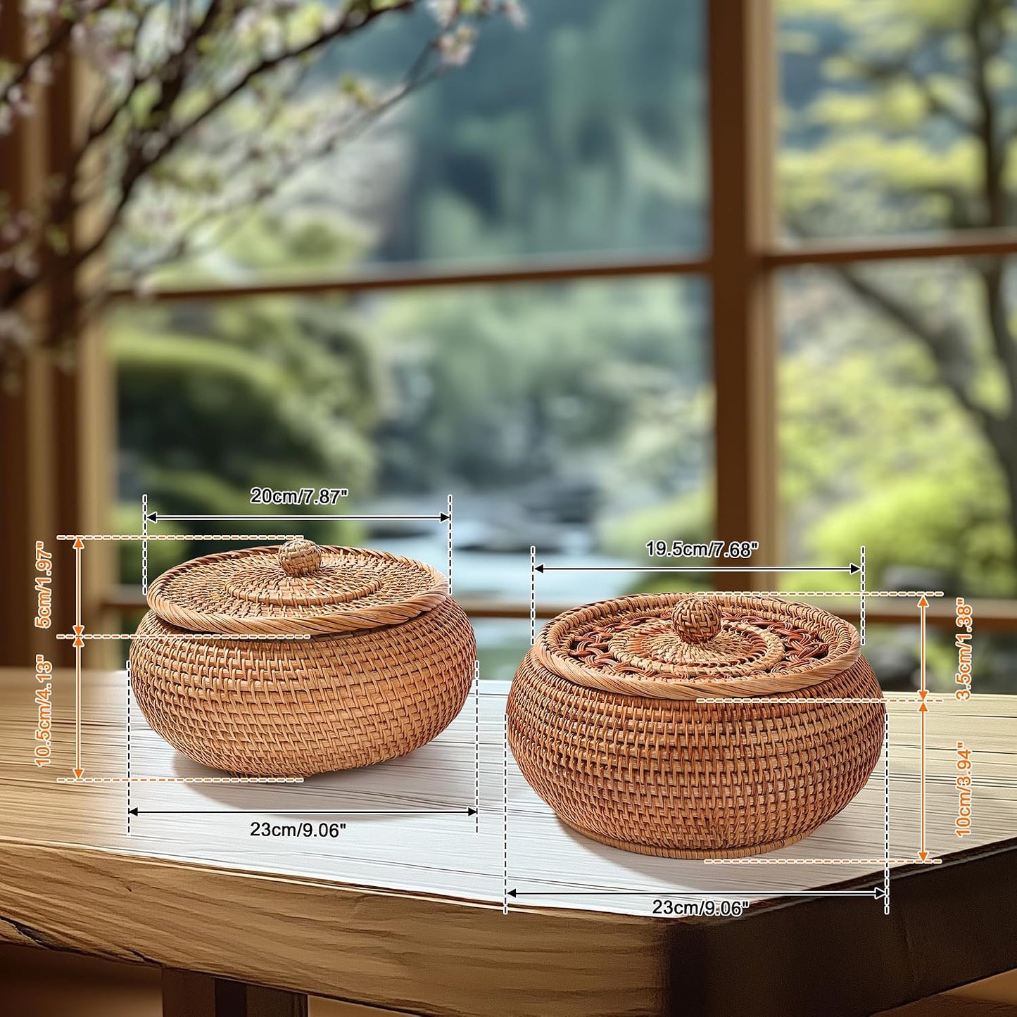 Handwoven Rattan Basket / High:9.06"d*6.30"h / Natural