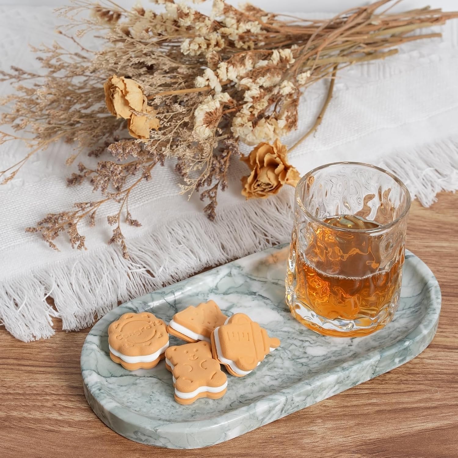 Natural Marble Decorative Tray / Light Green / 10 x 5 x 0.7