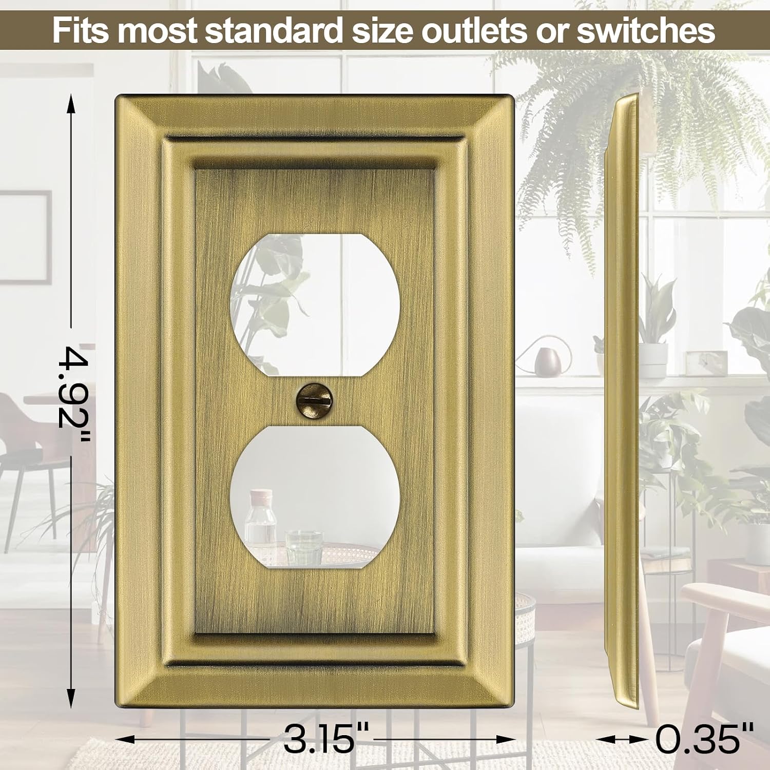 Metal Wall Plate for Electrical Outlets, Outlet Covers Wall Plate, 6 Pack | Decorative Antique Brass Switch Plates