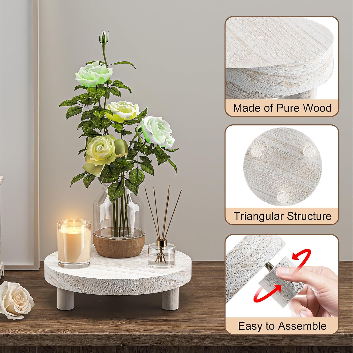 Wood Plant Stand Indoor Outdoor, 12/10/8/6" Round Wood Riser for Decor Wooden Stool Display Stand Flower Pot Holder