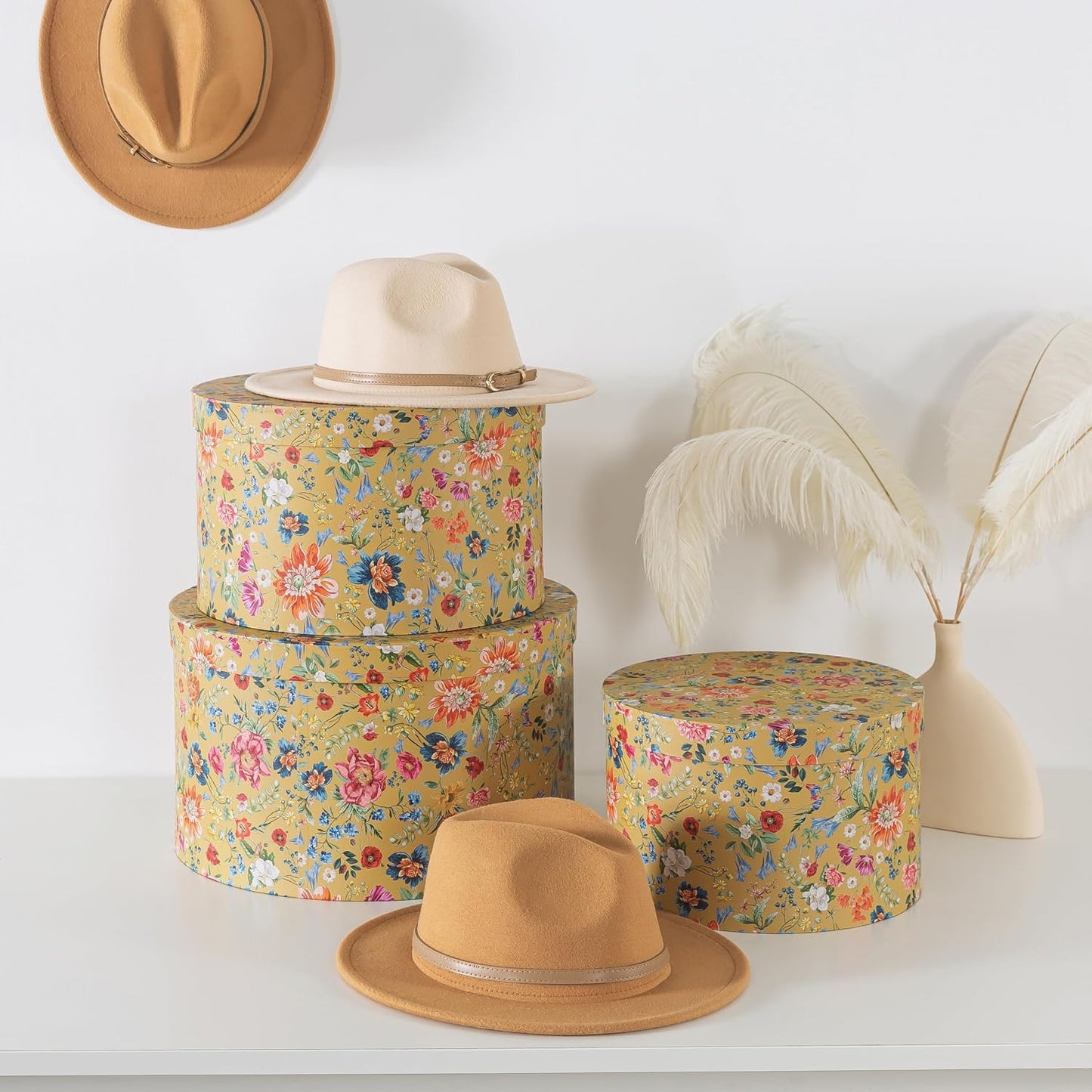 Round Hat Boxes / Botanica Bliss Gold / Set of 3