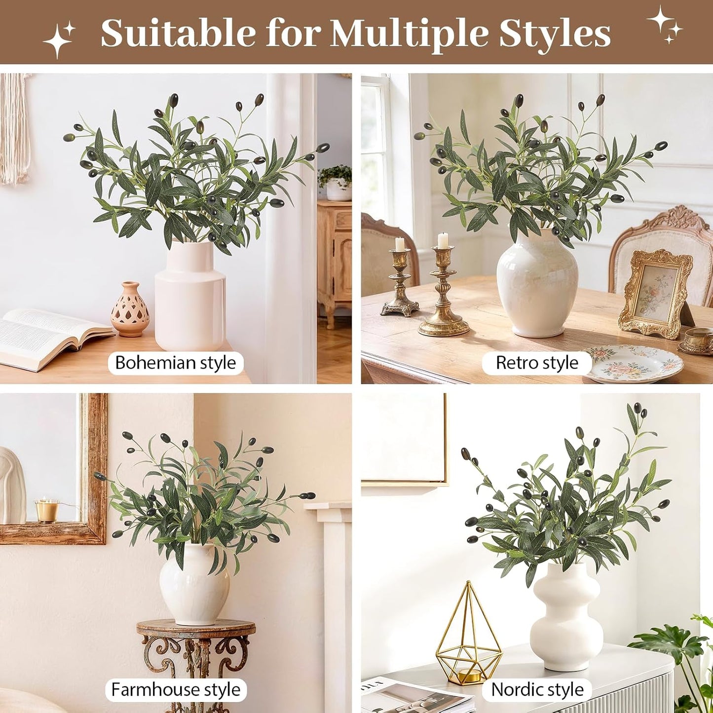 15.7" Artificial Olive Branches / Green Olive Branch / Set of 6