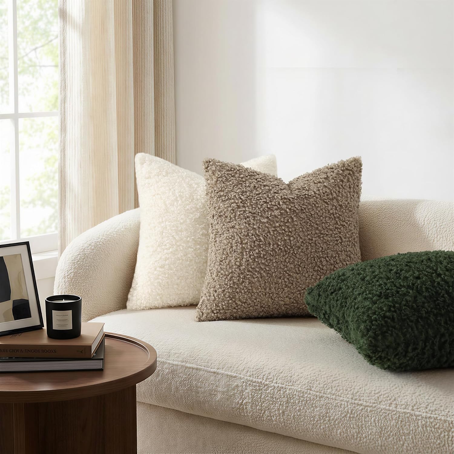 Faux Fur Decorative Sherpa Pillow Covers Fuzzy Accent Soft / Cream / 18 x 18 / Set of 2