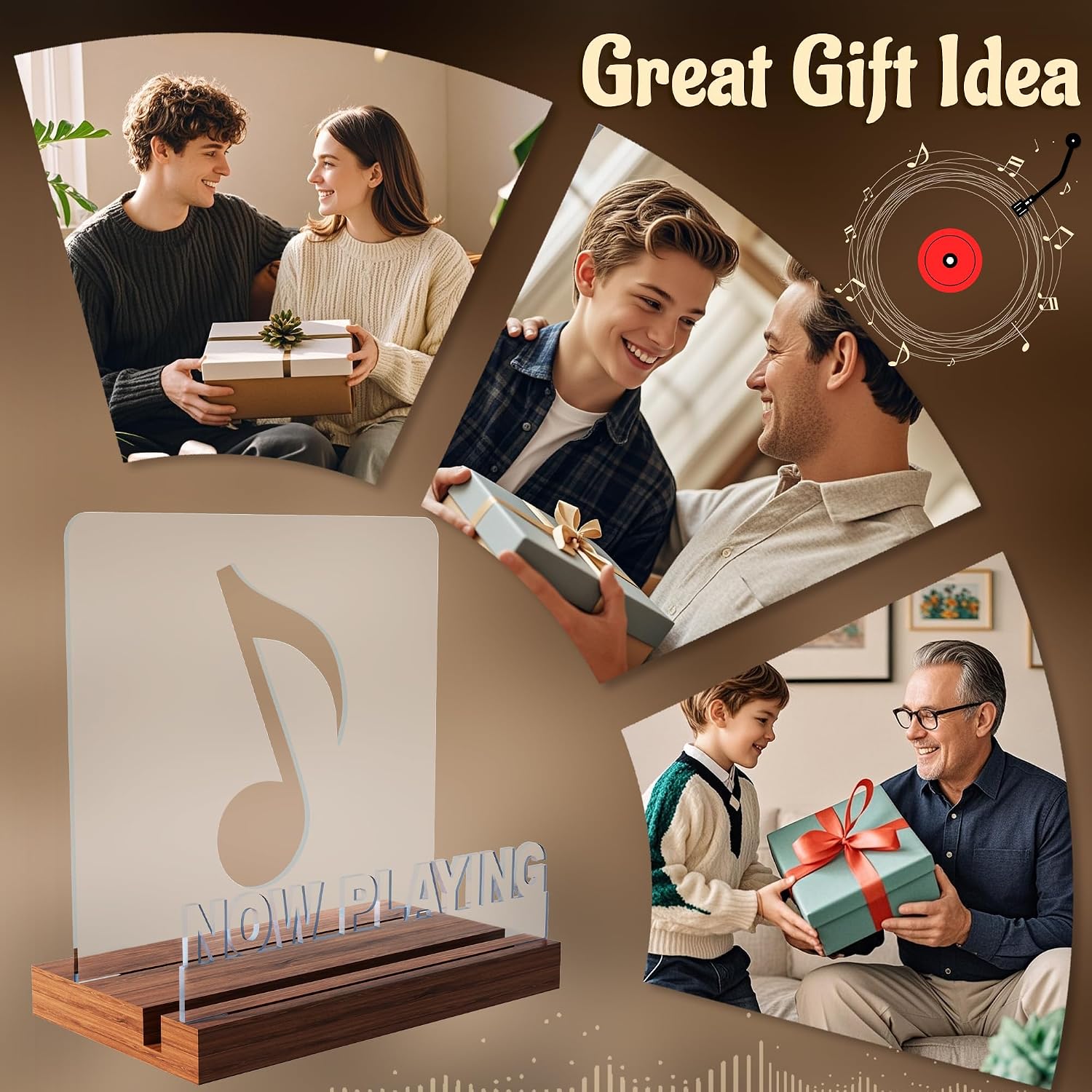 YuanDian Now Playing Vinyl Record Stand, Light up Display Holder for Vinyl Records, Wooden Acrylic Holder with Warm