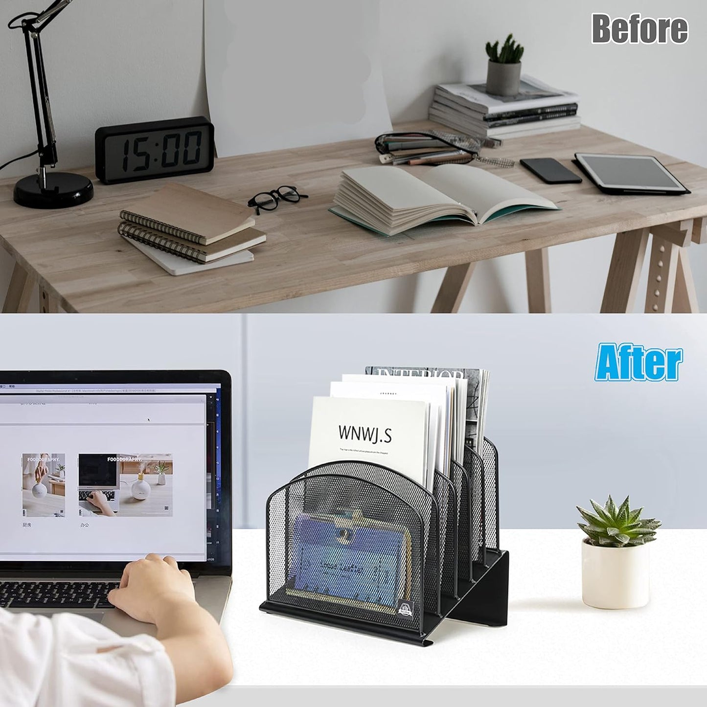 Delifox 2 Pack Inclined Desk File Organizer, 5 Slot Desktop File Folder Holder Document Holder Sorter Organization and