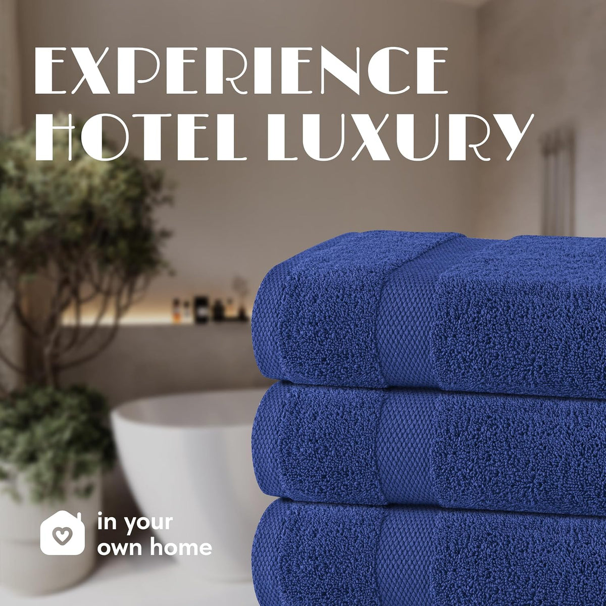 White Classic Wealuxe Navy Blue Bath Towels 24x50 Inch, Cotton Towel Set for Bathroom, Hotel, Gym, Spa, Soft Extra