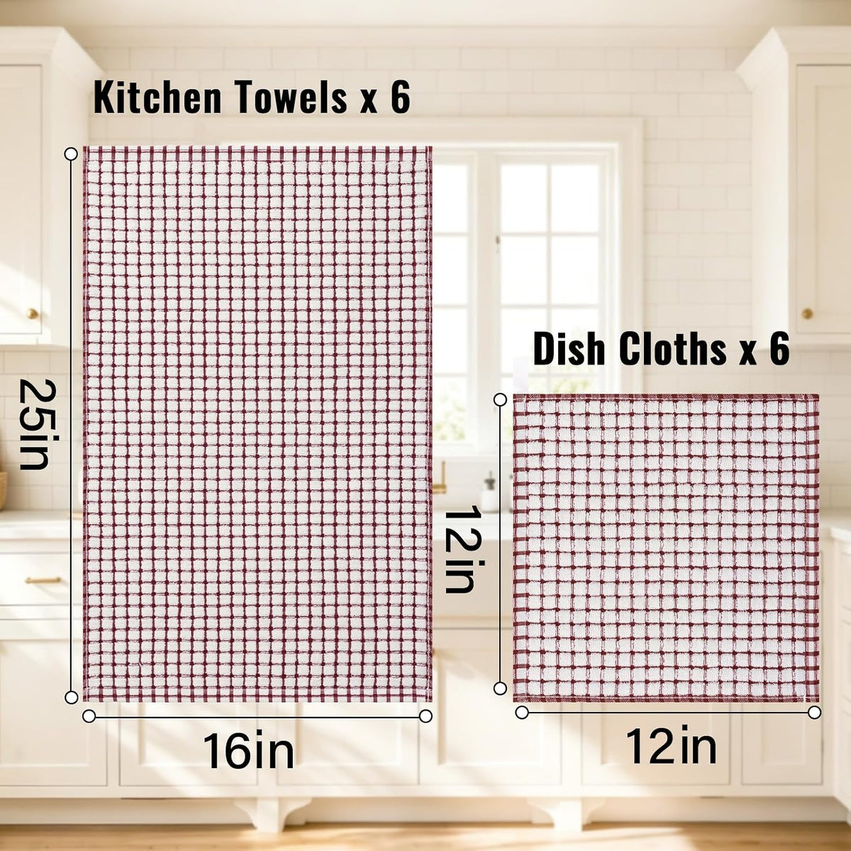 Homaxy Kitchen Towels and Dishcloths Set, Set of 12, Burgundy | Cotton Terry Kitchen Dish Towels, Super Soft and