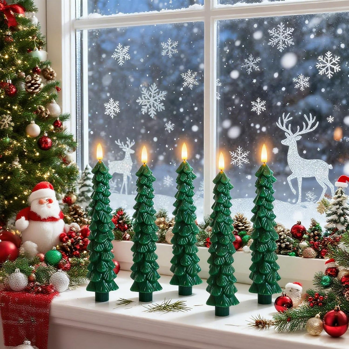 Lezonic 6Pcs Flameless Christmas Tree Candles with Remote Timer, LED Taper Candles Battery Operated Flickering Flame