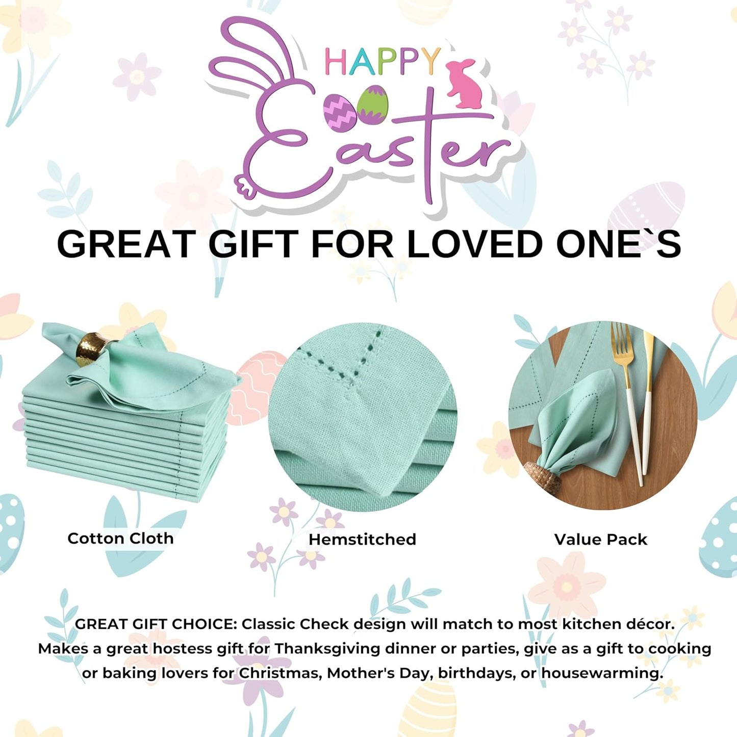 Bedding Craft Cotton Cloth Dinner Napkins Set of 12 – 18x18 Bird Egg Gray Hemstitched – Machine Washable Fabric Napkins