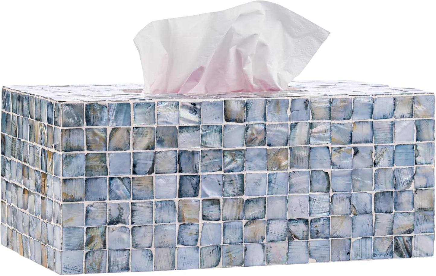 Rectangular Mother of Pearl Tissue Box Capiz Shell Handmade Rectangle Tissue Box / 10.2 x 5.9 / Blue