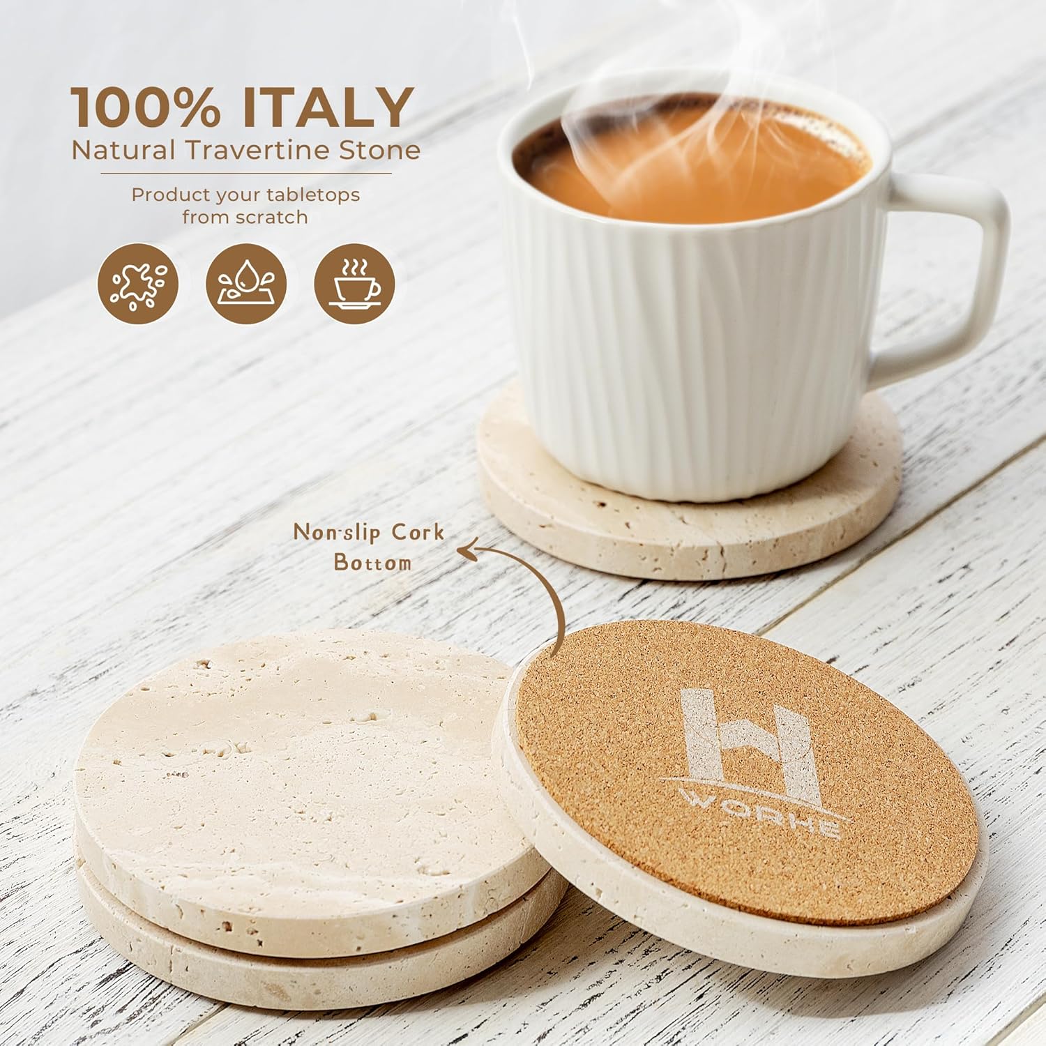 Non-Slip Cork Backing / Beige / Set of 4