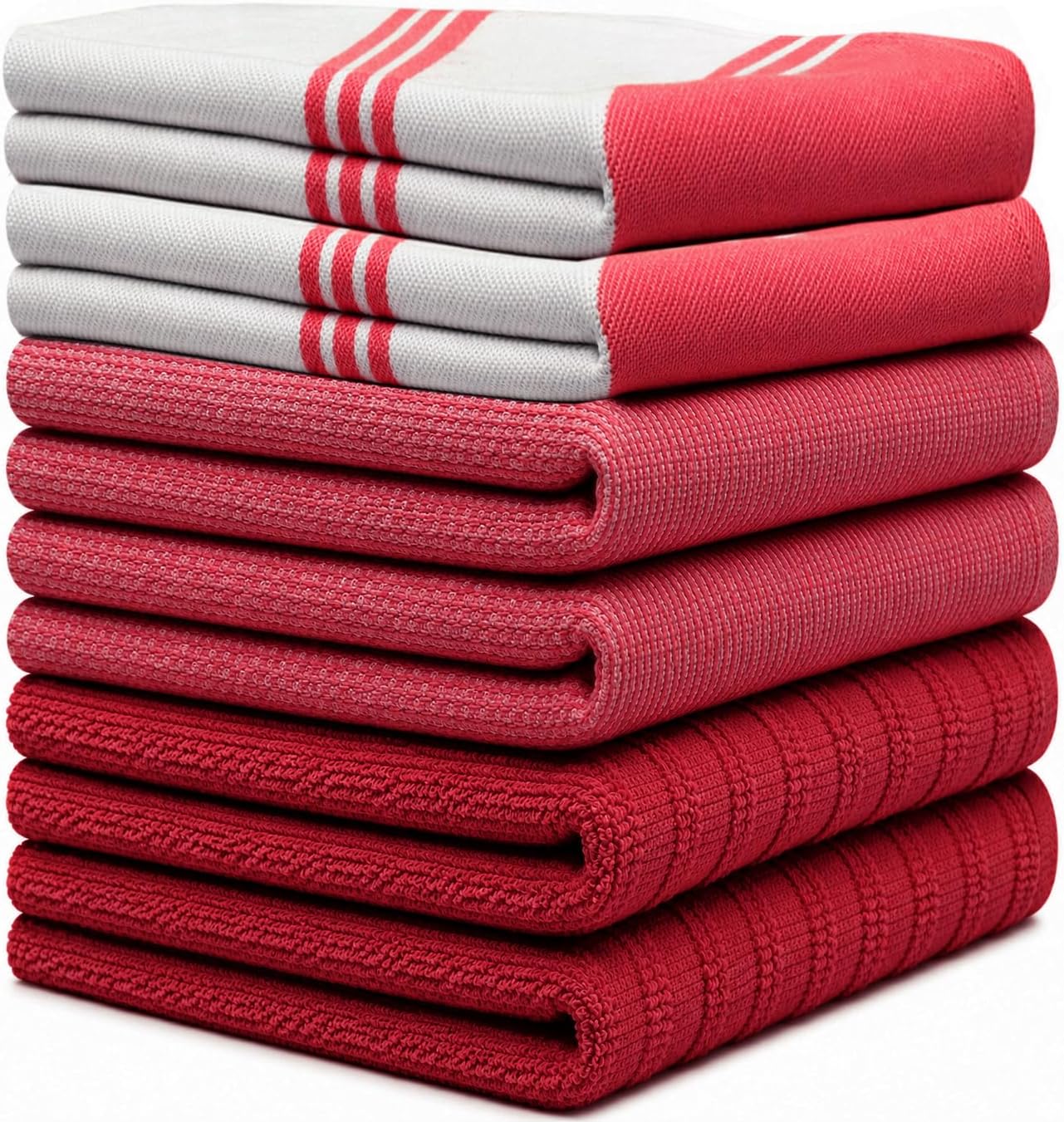 Premium Kitchen Towels 6 Pack 100% Cotton 20"x28" Dish Towels - Red Wide | Large Flat & Terry Kitchen Linen Set with