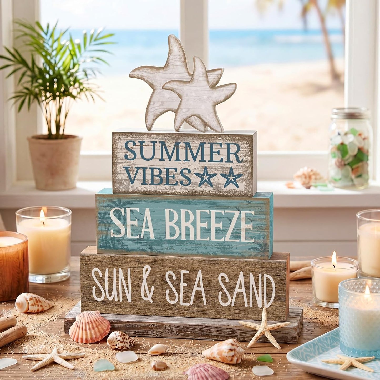 Summer Beach Decorations / Retro Starfish / Set of 4