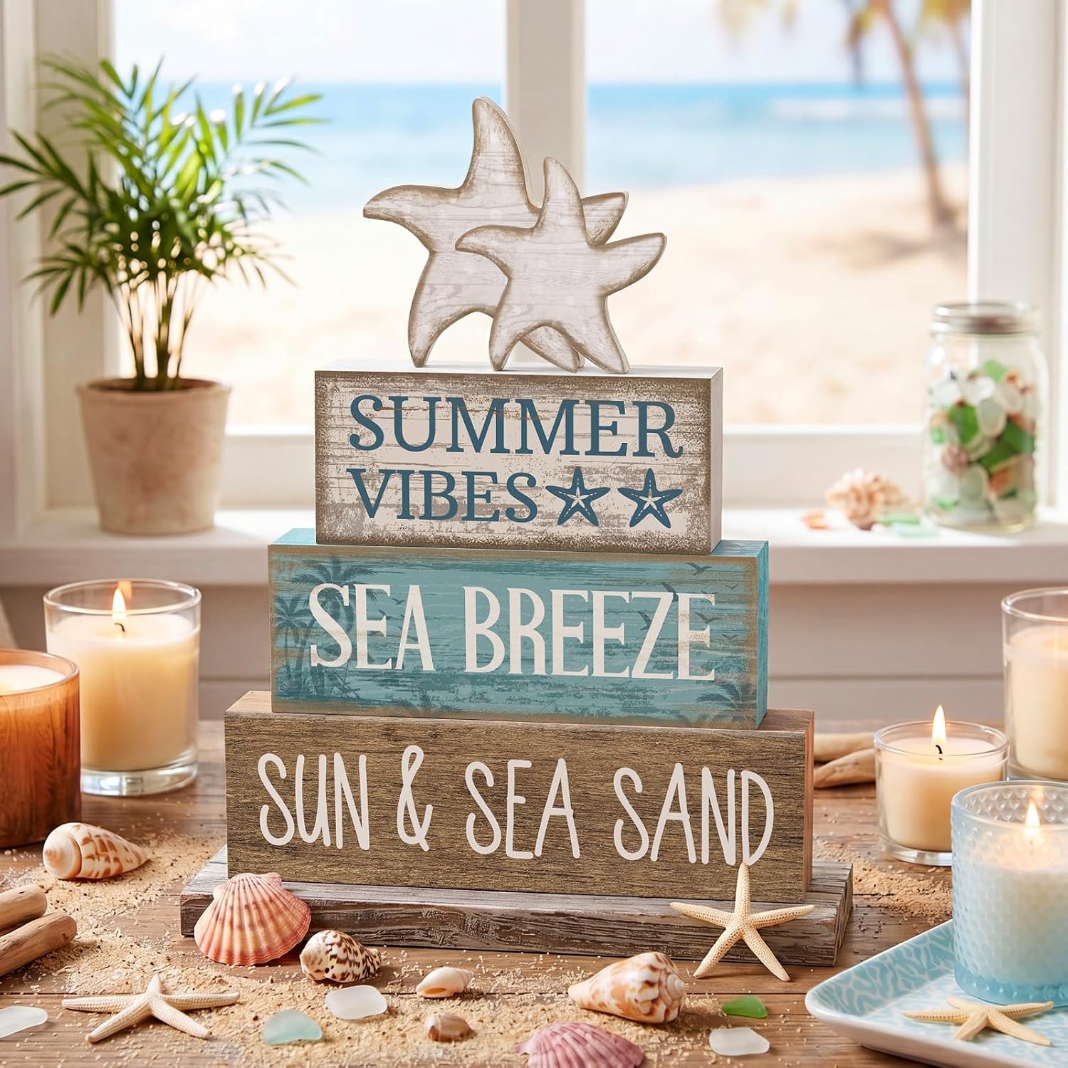Summer Beach Decorations / Retro Starfish / Set of 4