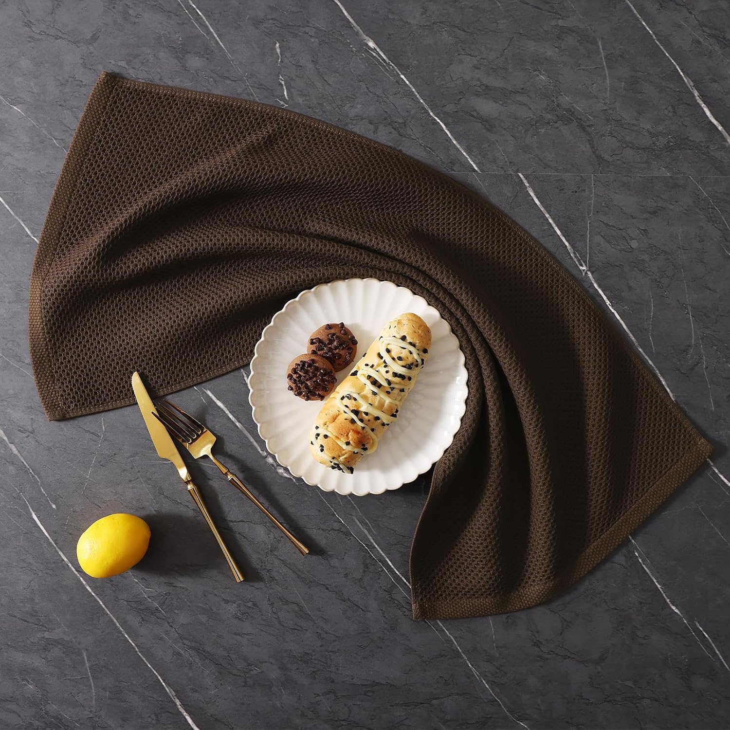 Homaxy 8 Pack 100% Cotton Kitchen Towels and Dishcloths Set, Dark Brown | 12 x 12 Inches and 13 x 28 Inches Kitchen