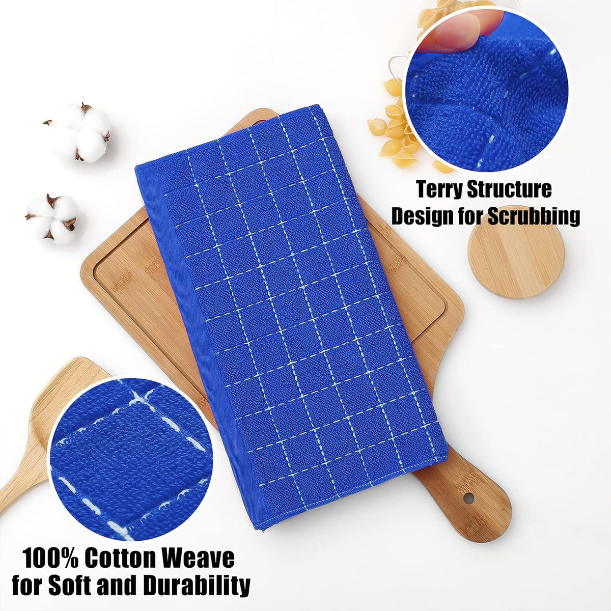 Homaxy 100% Cotton Terry Kitchen Dish Cloths, 12 Pack, Blueberry | Ultra Soft and Absorbent Dish Towels for Kitchen
