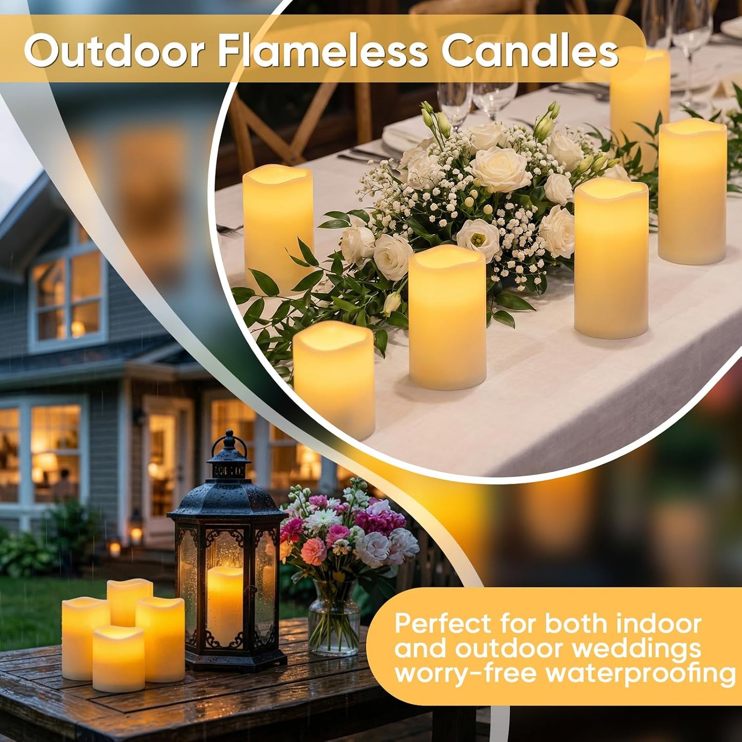 Amagic 3" x 6" Outdoor Waterproof Flameless Candles, Battery Operated Candles with Remote and Timer, Flickering