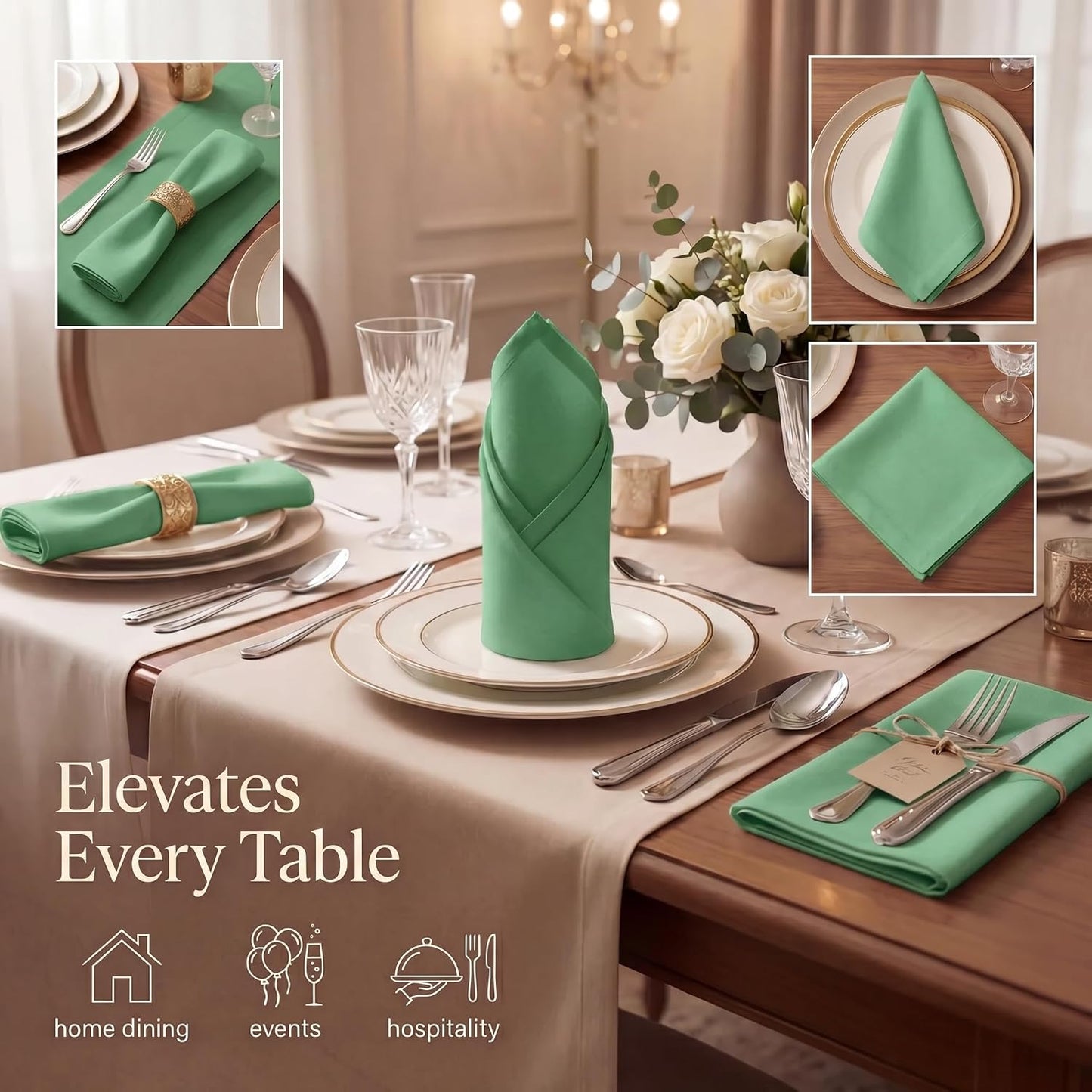 Urban Villa Cloth Napkins Cotton 20x20 (Set of 12) Geen