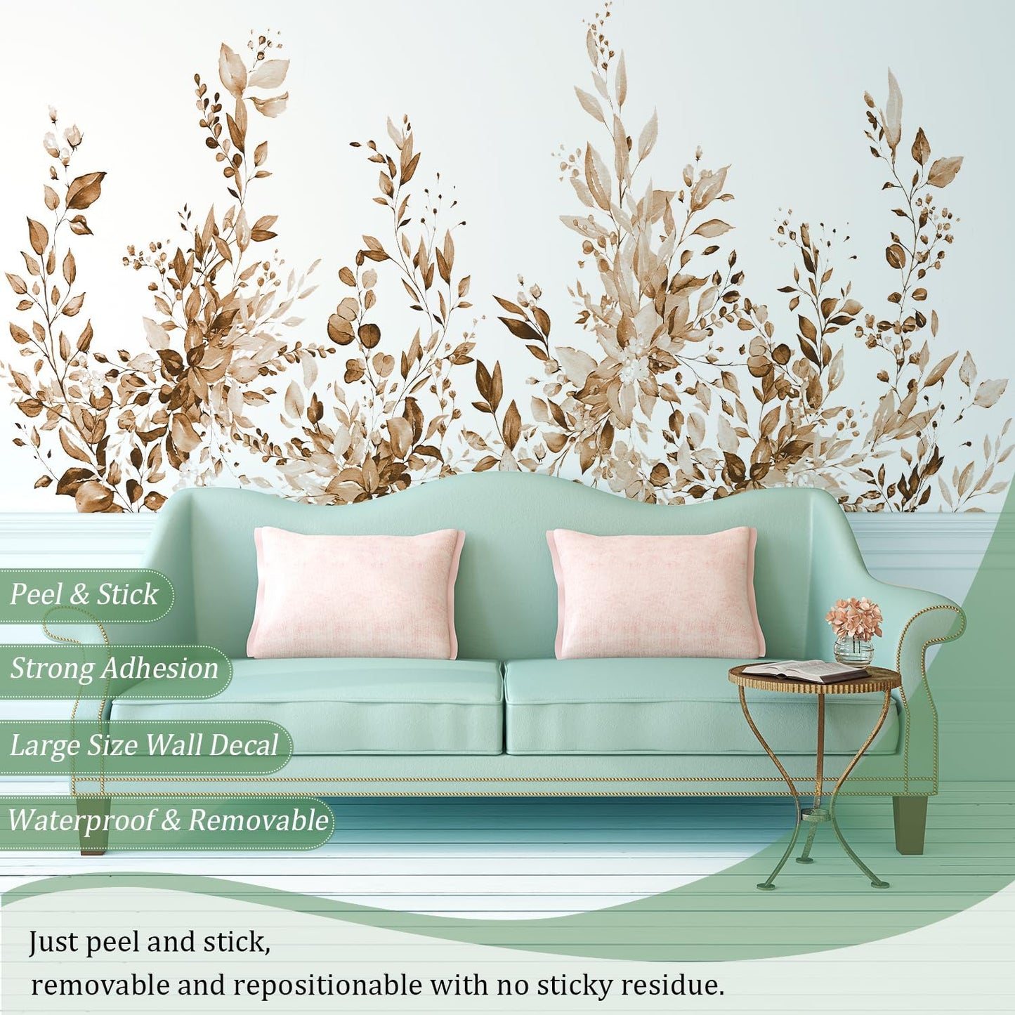 Large Floral Flowers Vinyl Wall Stickers / Plants Brown