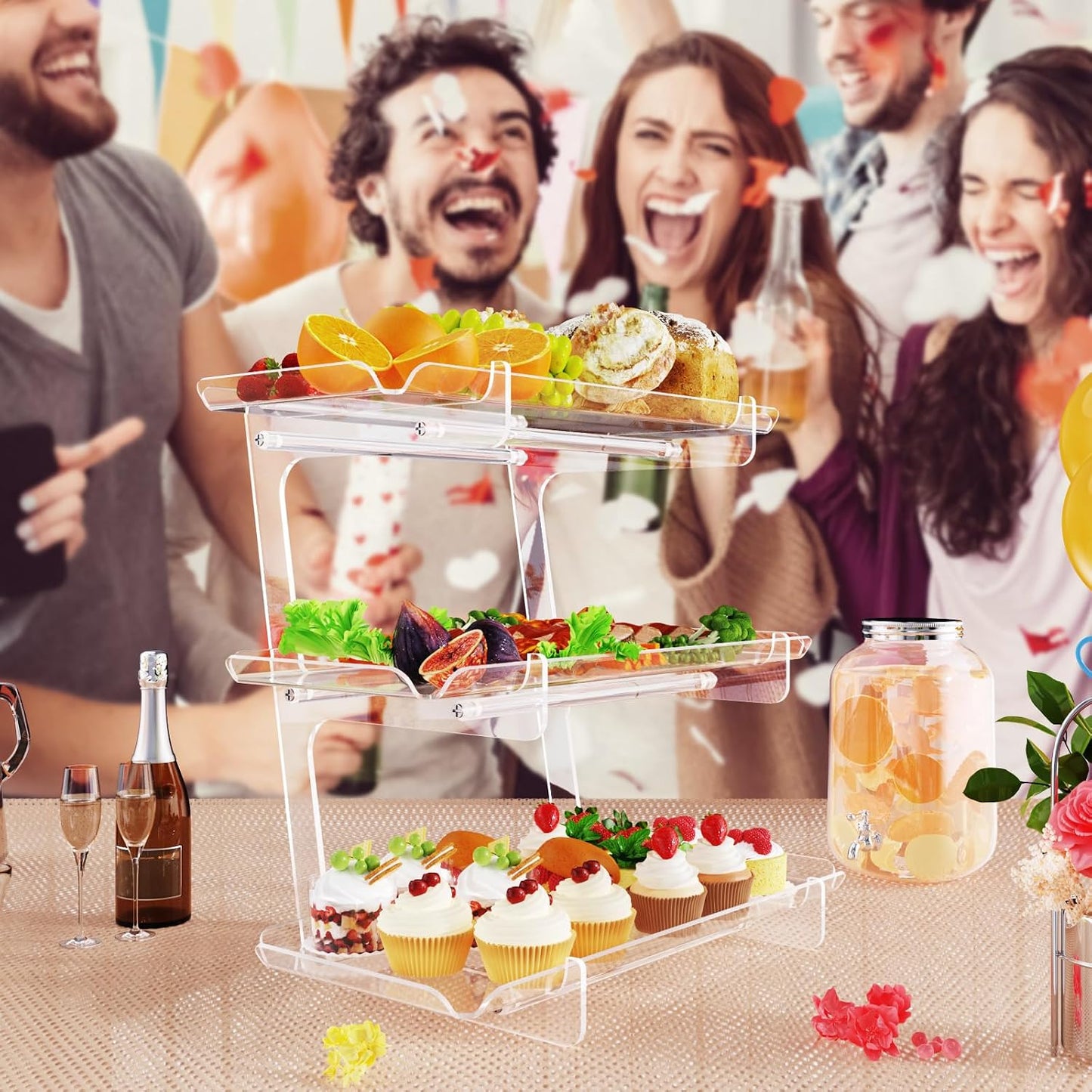 Bakzon 3 Tier Acrylic Serving Tray, 15.3" x 7.1" Dessert Table Display Set Stand for Party, Desserts, Fruits, Cookies –