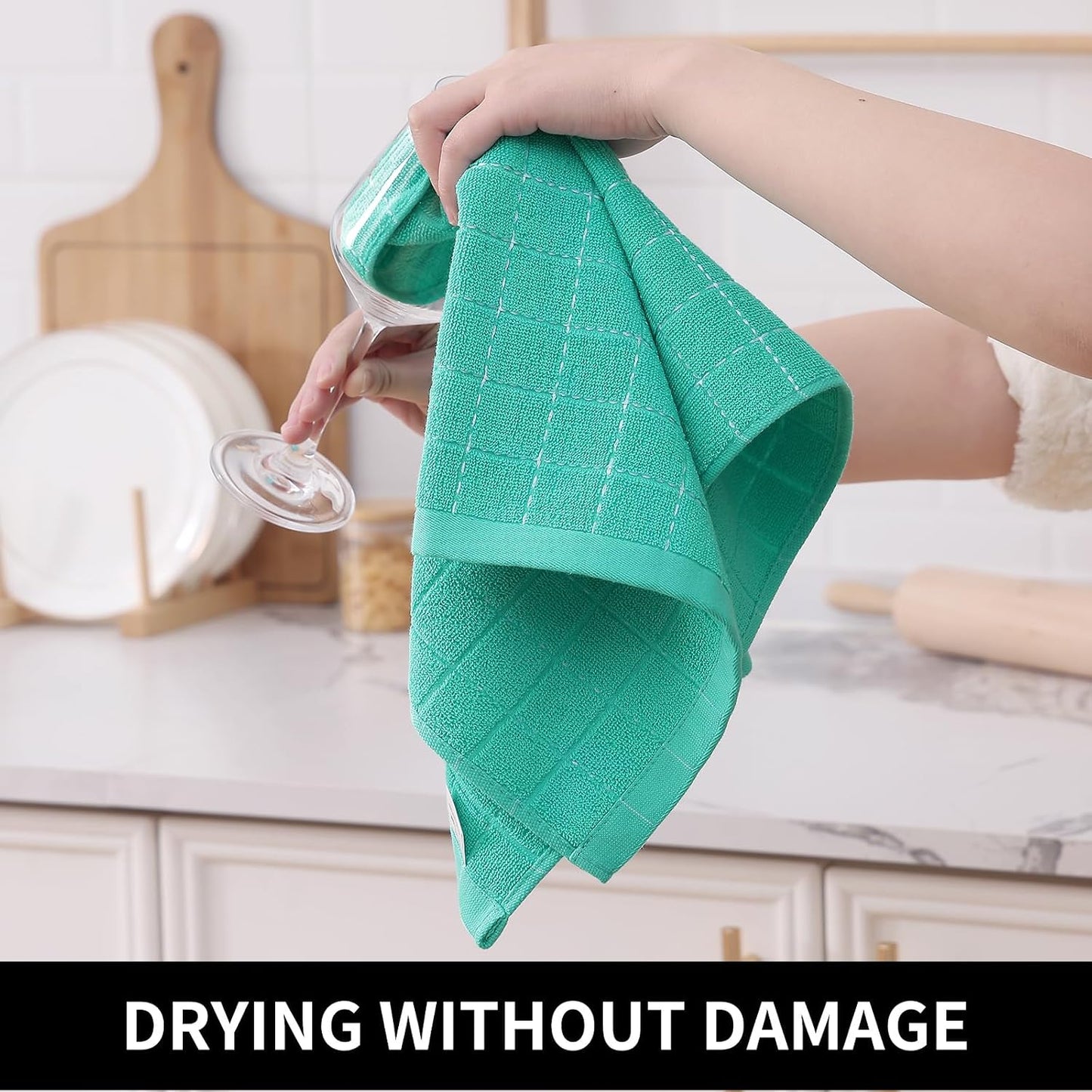Homaxy 100% Cotton Terry Kitchen Towels, 6 Pack, Turquoise | Ultra Soft and Absorbent Dish Towels for Kitchen, Suitable