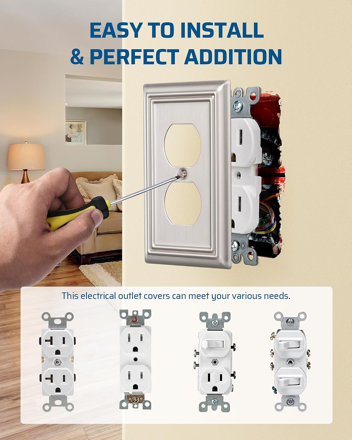 DEWENWILS Metal Wall Plate, Decorative Light Switch Cover Brushed Nickel | 8 Pack, 4.90" x 3.15", Stylish Outlet Cover