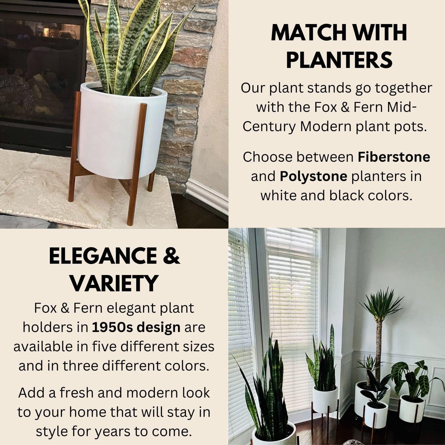 Fox & Fern Mid Century Plant Stands for Indoor Planters, Acacia, 11.8 Inch | Plug In Design, Holds 200 lbs, Two High