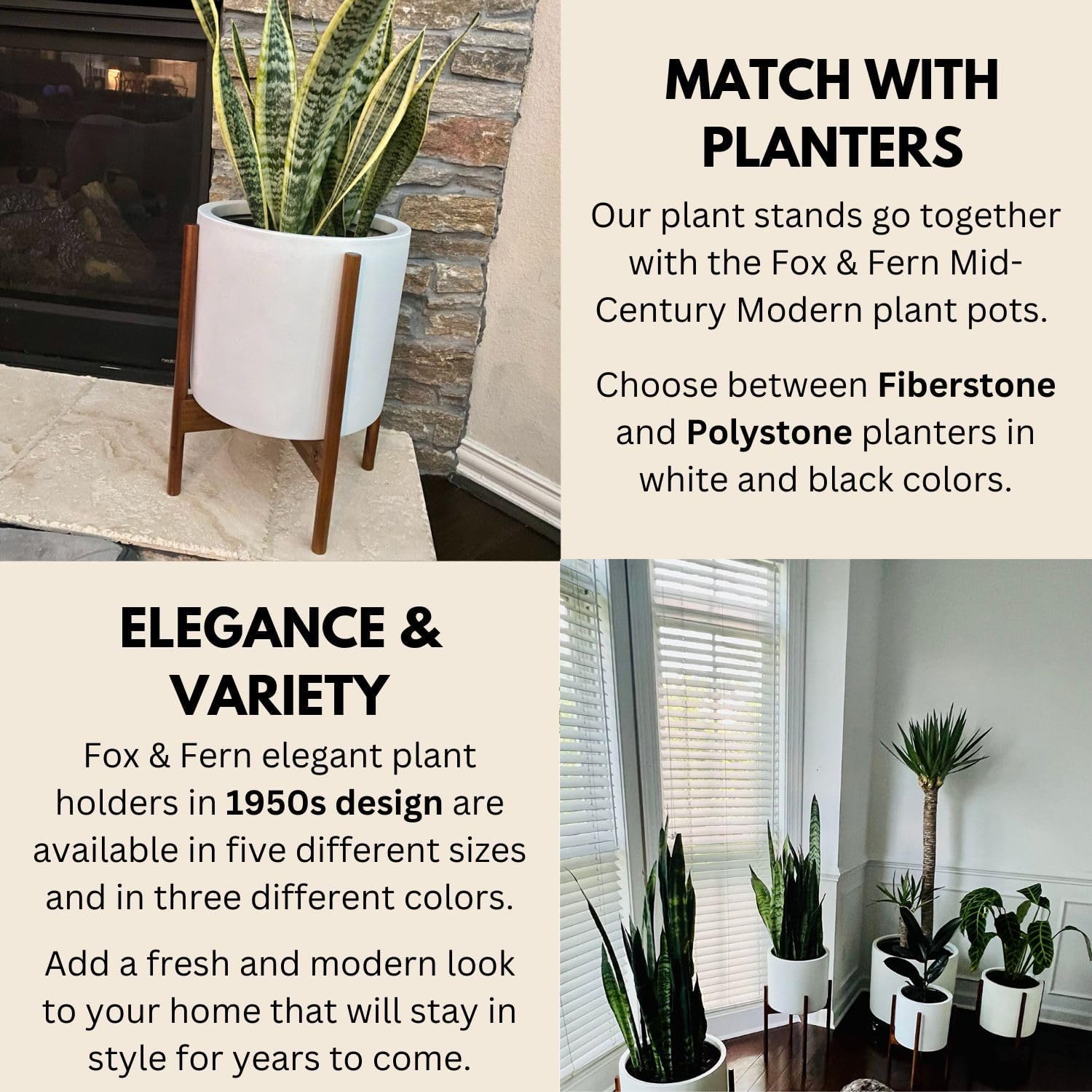 Fox & Fern Mid Century Plant Stands for Indoor Planters, Acacia, 11.8 Inch | Plug In Design, Holds 200 lbs, Two High