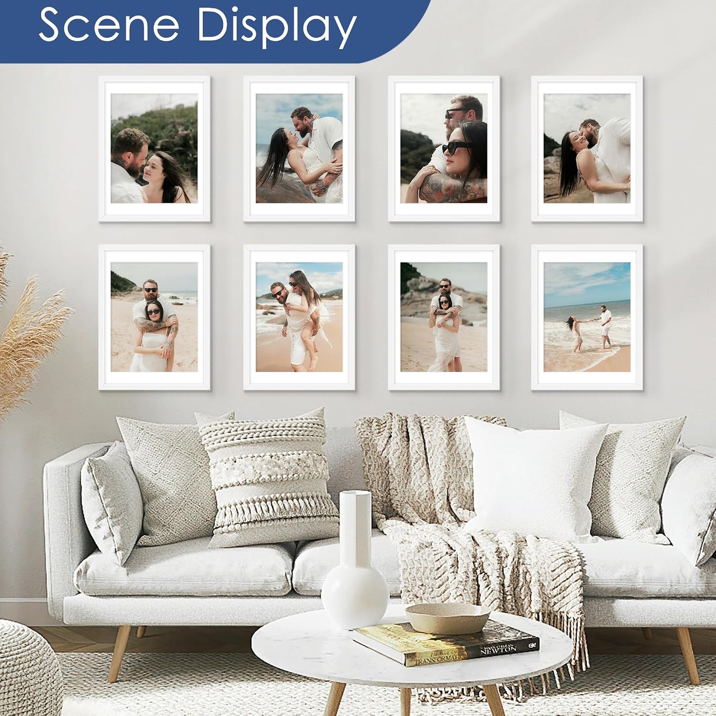 18x24 Poster Frame Set of 6, Wall Mount Display, White | Display Pictures 16x20 with Mat or 18x24 Without Mat