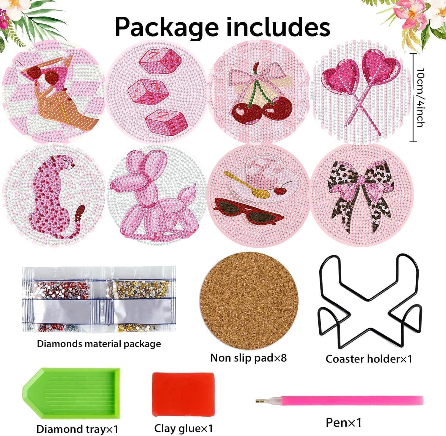 Holder Cork Pads / Pink / Set of 8
