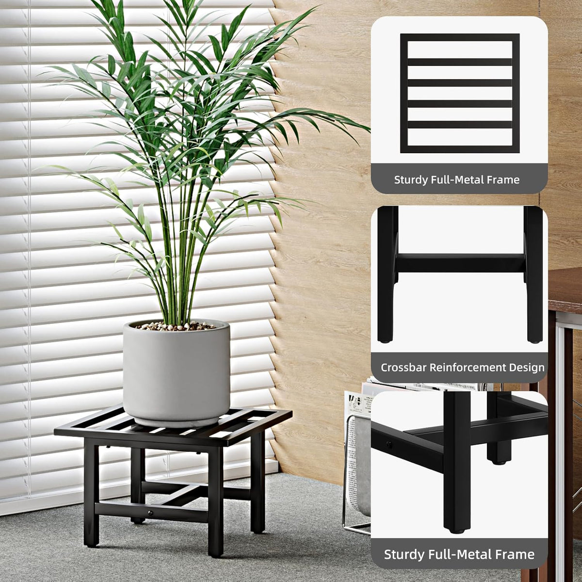 Heavy Duty Metal Plant Stand Outdoor, 330 lbs Iron Square Plant Stand Indoor, Rustproof Low Pedestal for Large Flower