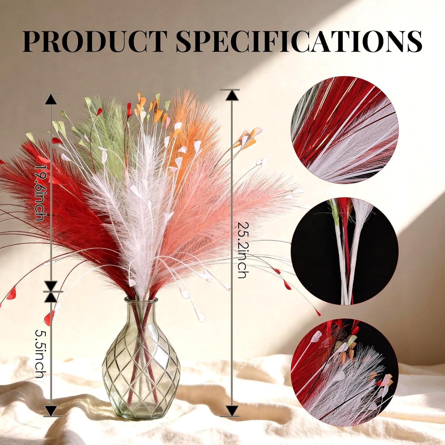 Pampas Grass Decor Faux Pampas Grass / Colorful / 25 Inch / Set of 5