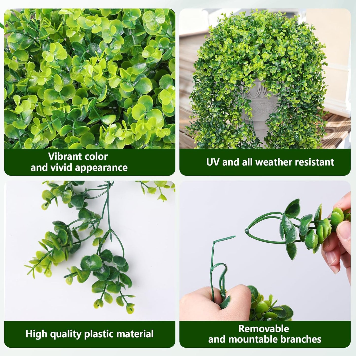 Faux Outdoor Plants Fake Hanging Plants / Eucalyptus Vine - Green / Set of 2