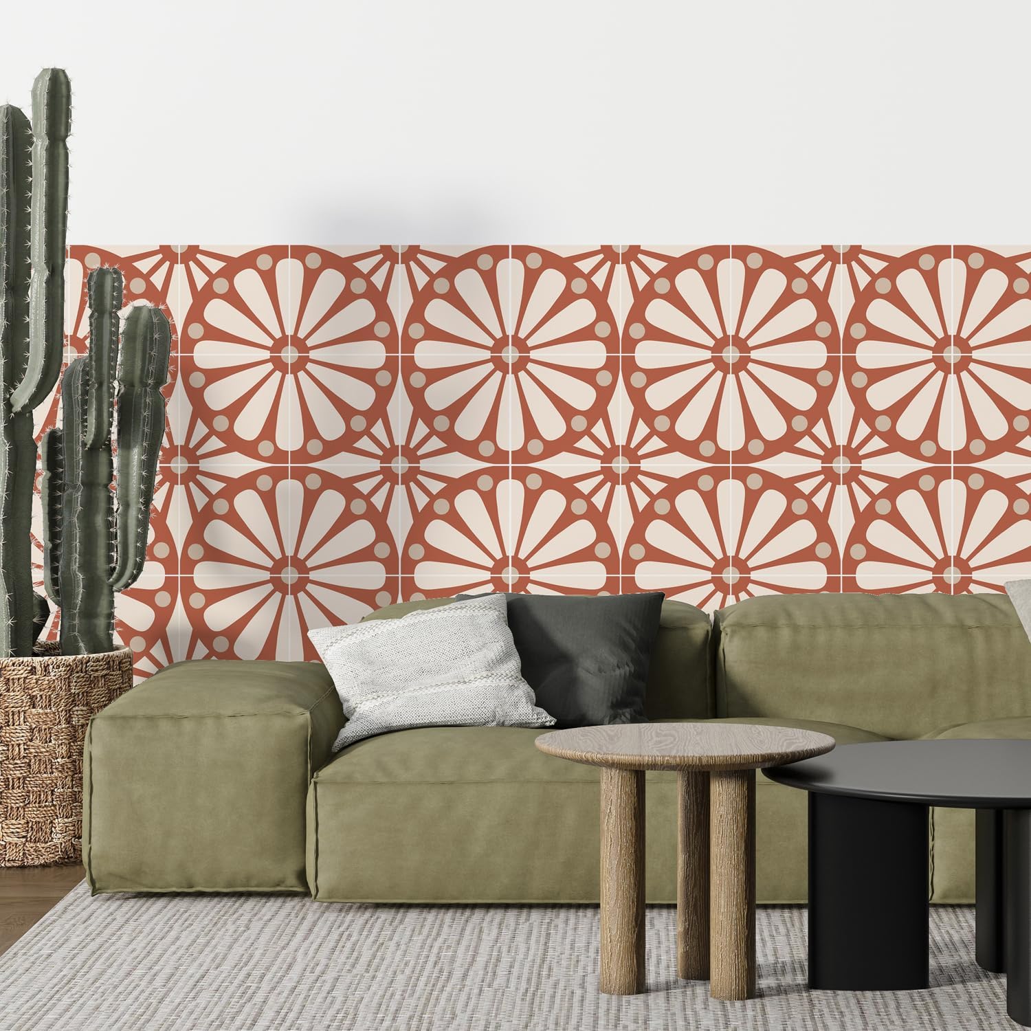 Boho Terracotta Sunburst Tile Stickers Peel and Stick Waterproof Vinyl / Red / 5.9 x 5.9 / Set of 16