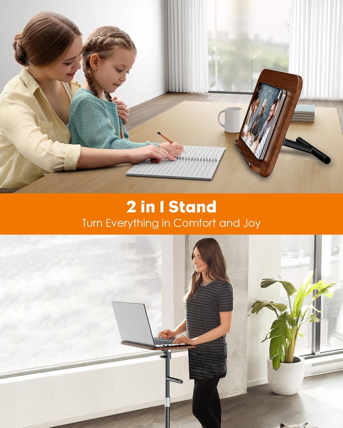 aboutool 2 in 1 Dual-use Floor Book Stand & Desktop Book Stand,Height Adjustable from 33-63in, Adjustable Book Holder