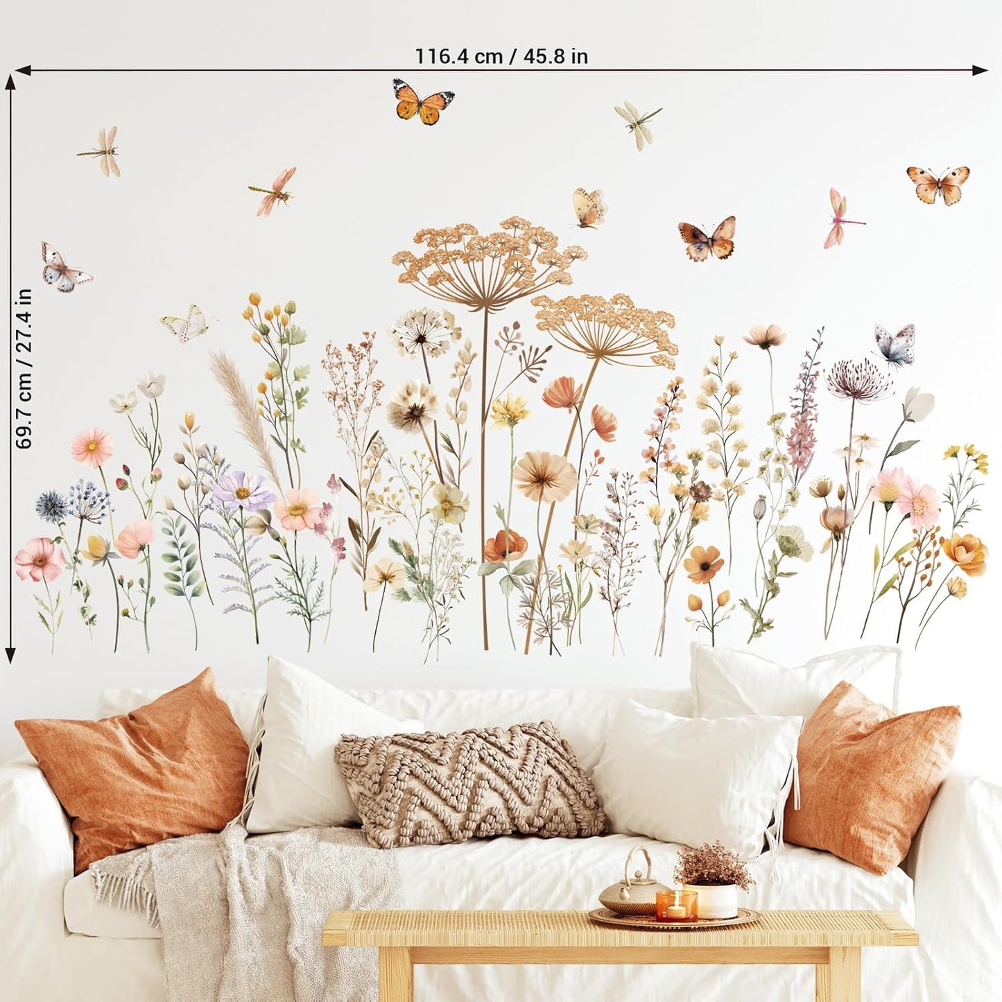 SG2-2513 Boho Wild Flower Wall Decals Botanical Peel and Stick Removable Stickers