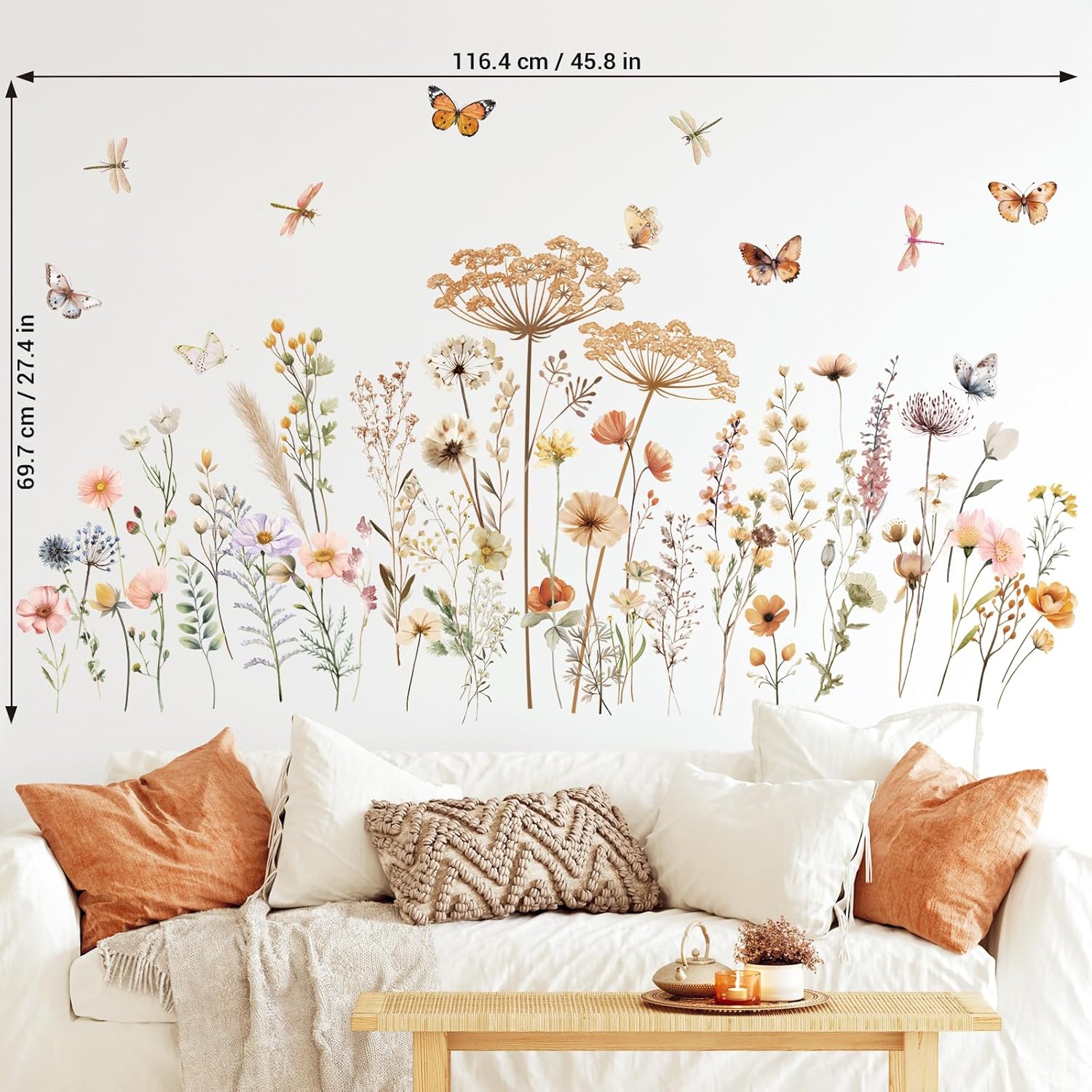 SG2-2513 Boho Wild Flower Wall Decals Botanical Peel and Stick Removable Stickers