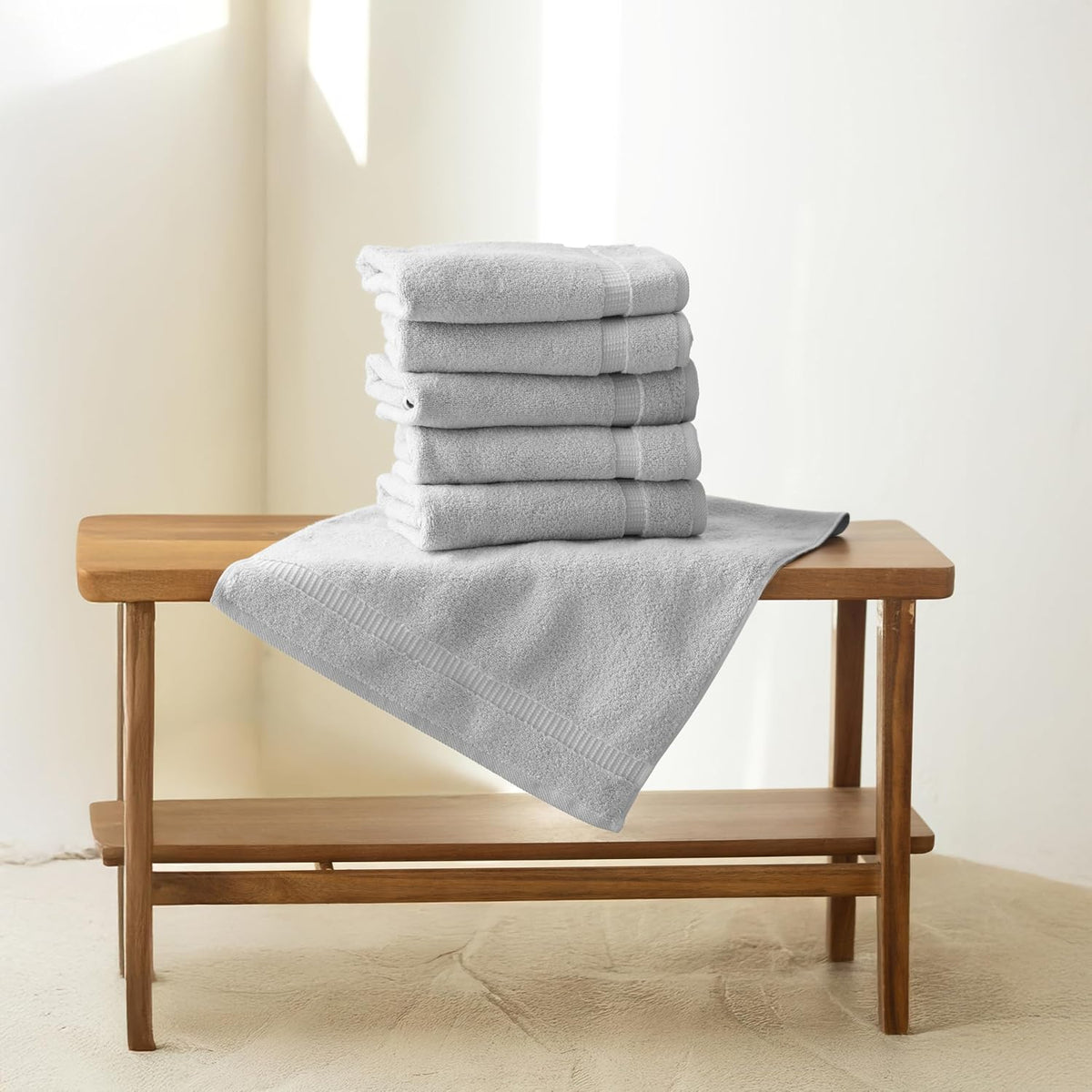 SALBAKOS 6-Piece 100% Turkish Cotton Hand Towels, 16x30 inch, Silver | Large Size Thick Super Soft Highly Absorbent