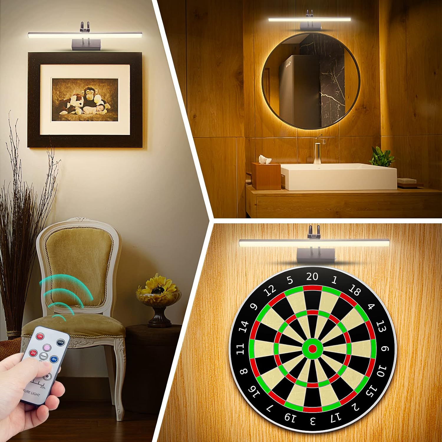 Picture Light for Wall,5000mAh Wireless Wall Light,16" Art Light,Bronze | Rechargeable Photo Lights,Remote Timer and