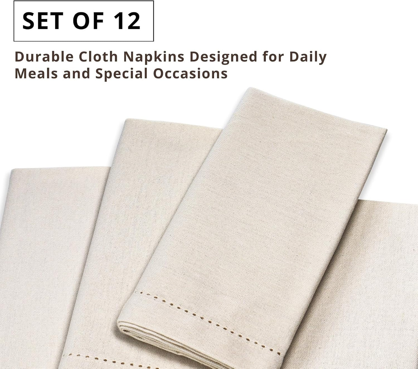 Set of 12 Hemstitch Cloth Dinner Napkins 100% Cotton - Soft Durable Washable - Ideal for Wedding Spring Easter Summer