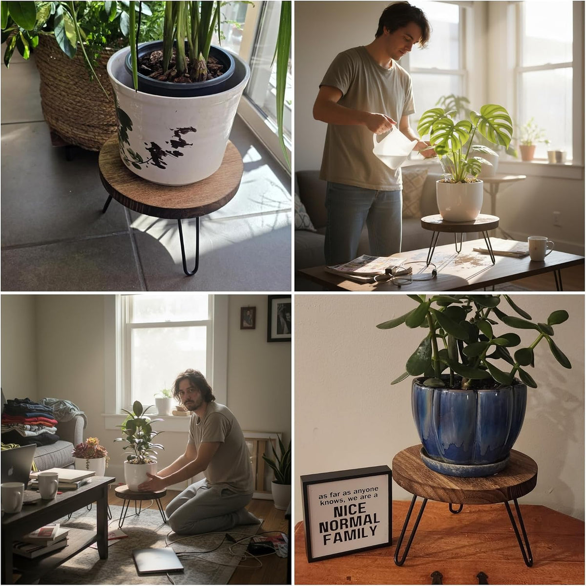 Wood Plant Stand Indoor Outdoor, 12'' Wooden Planter Stands Fit 5-15 in Pot | Plant Stool Flower Pot Stand Gardening