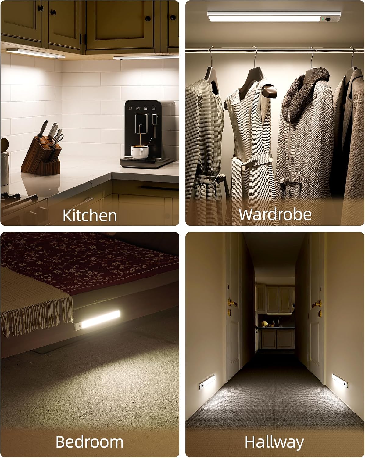 EZVALO 10-inch Under Cabinet Lighting Wireless with Battery Indicator, 2000mAh Rechargeable Motion Sensor Light Indoor