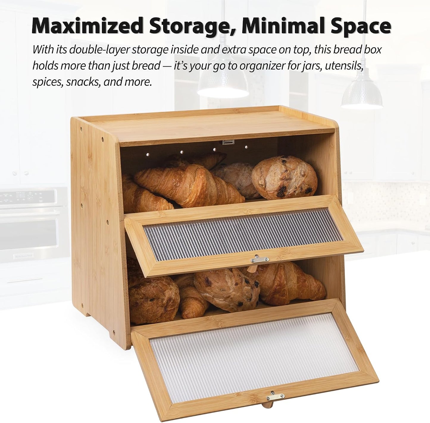 Bread Box with golden knobs Double Layer Vitamin Bottle Organizer | Grip Bottom; Great Looking; Metal Handle; Back